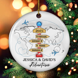Travel Couple Goal, Personalized Custom 3D Inflated Effect Ceramic Ornament, Christmas Gift For Couple