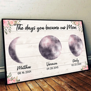 Colorful Moon Phase The Day You Became Mom - Personalized Canvas - Gift For Mom, Mother's Day, Birthday Gift