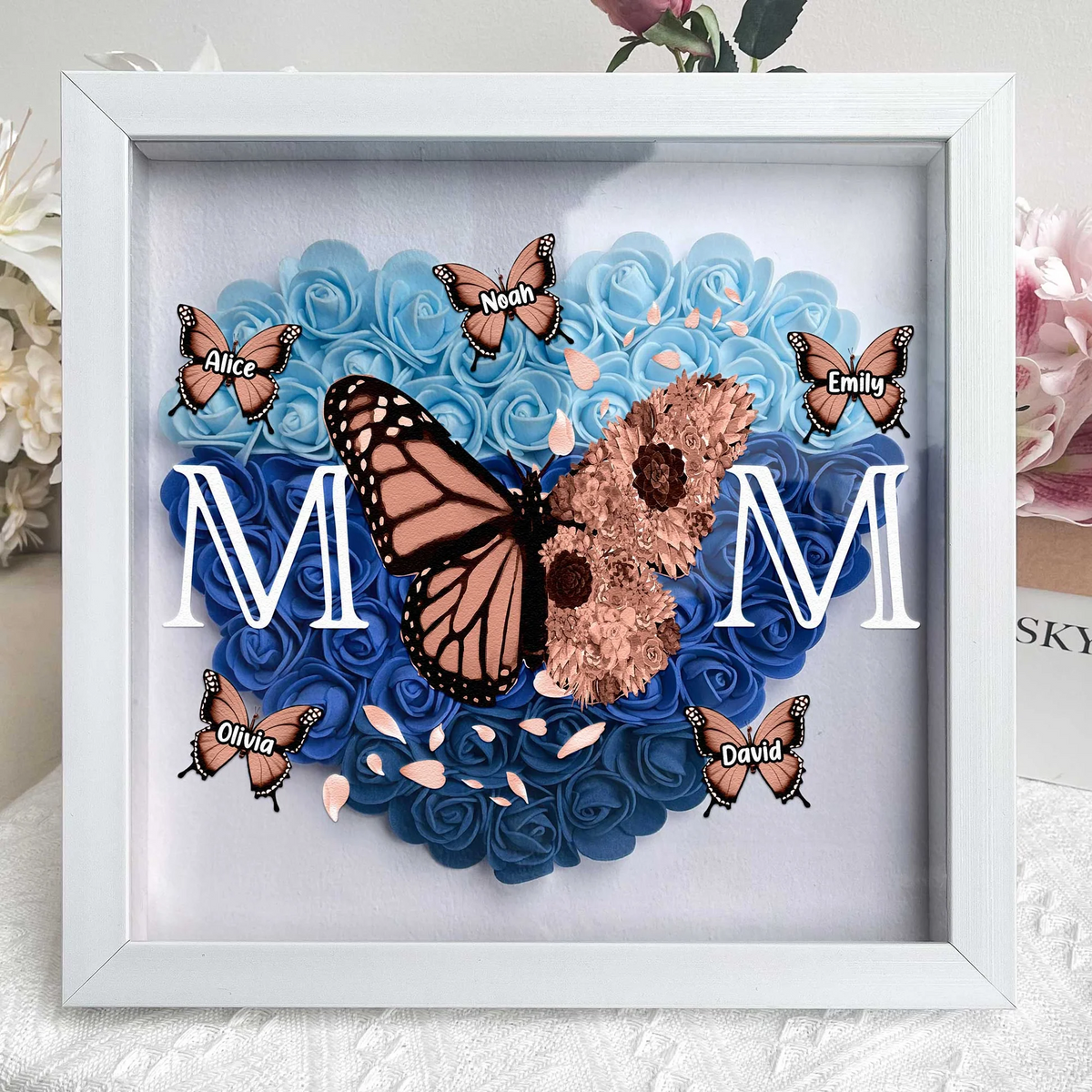 Mom Butterfly - Custom Flower Frame Box - Gift For Mom, Mother's Day Gift