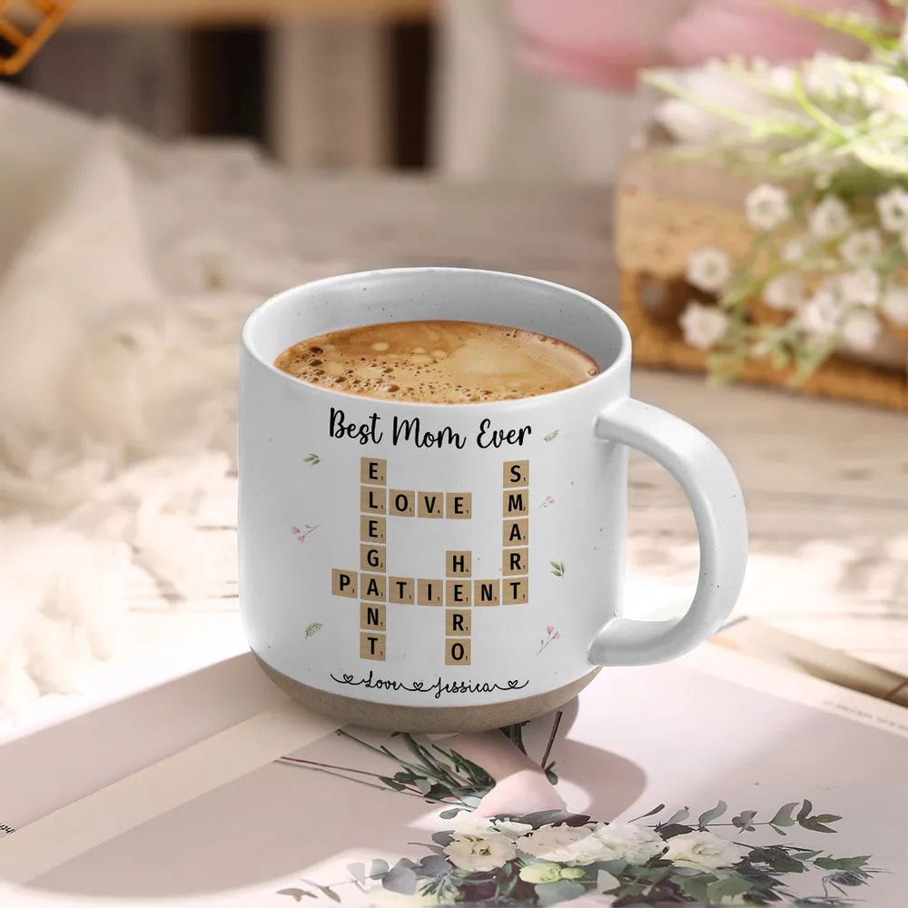 Best Mom Ever Appreciation Crossword Art - Personalized Pottery Mug - Gift For Mom, Mother's Day, Birthday Gift