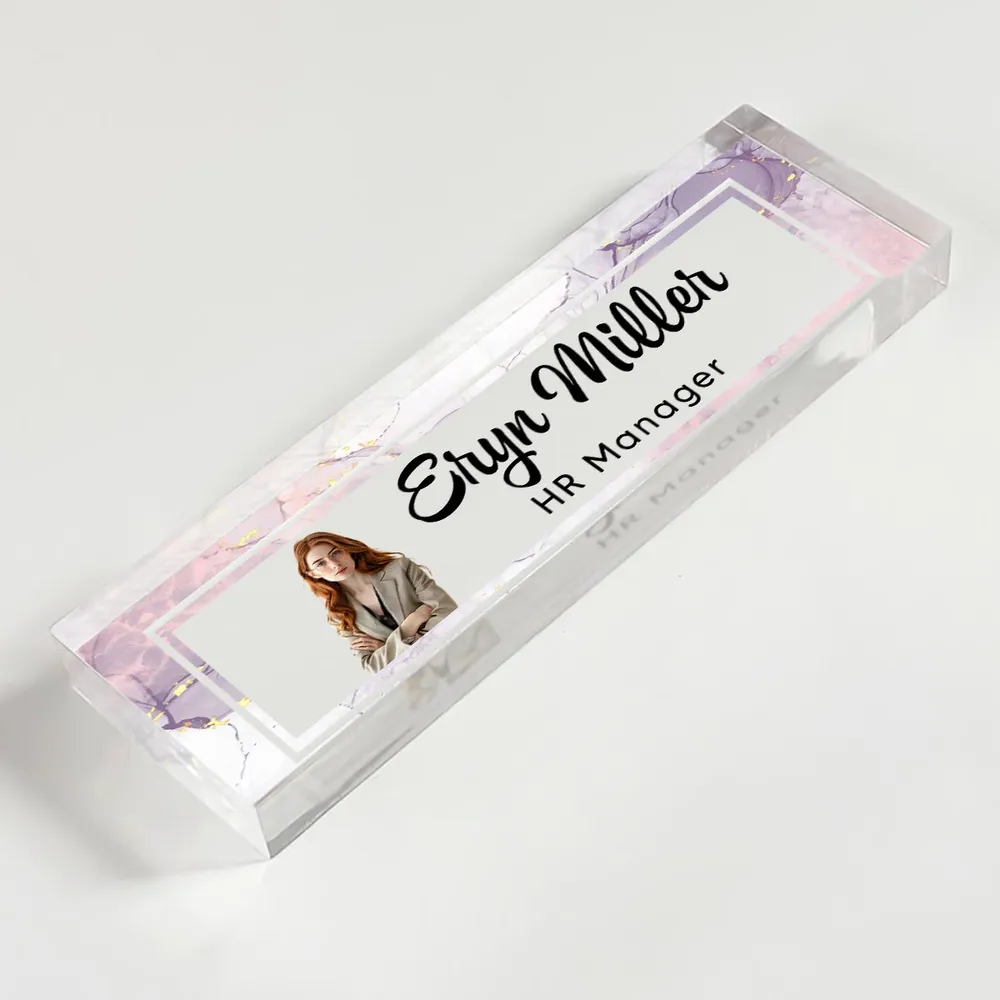 Marble Design Personalized Acrylic Desk Name Plate, Office Desk Decor, Gift For Boss, PhD, Teacher, Colleagues, Coworkers