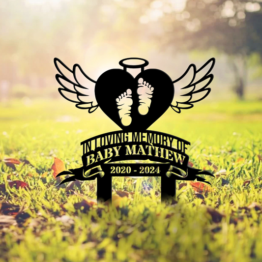 Custom Baby Loss Memorial Stake Heart Wings, Personalized Garden Memorial, Memorial Plaque, Cemetery Stake, Remembrance Gift, Baby Loss Gift