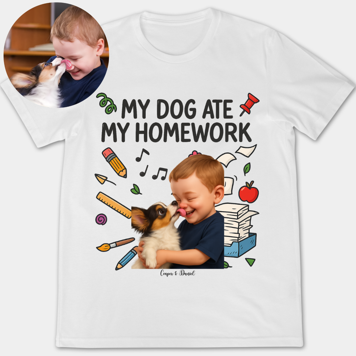 My Dog Ate My Homework Cartoonized Your Photo - Personalized Apparel - Back To School Gift For Kids