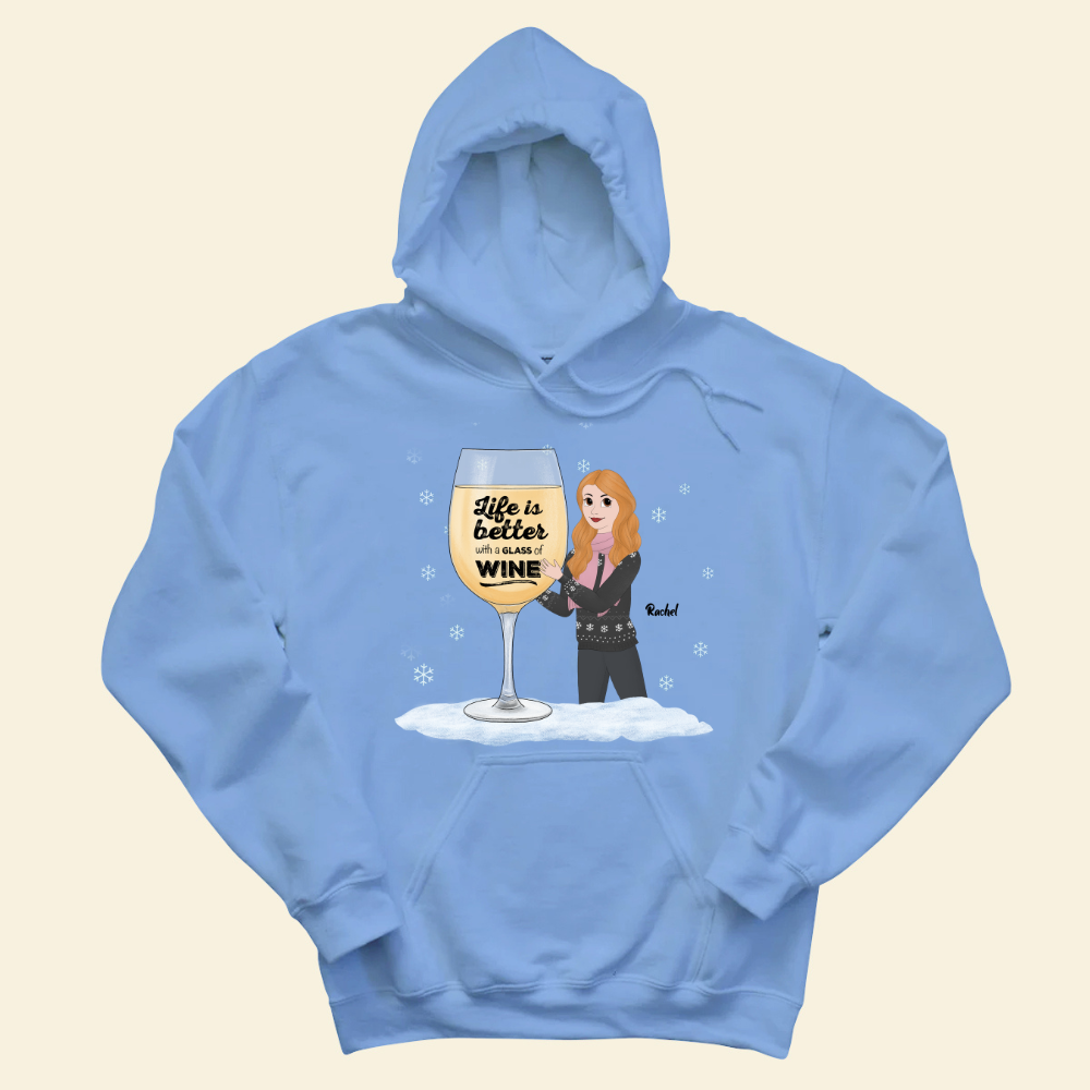 Life Is Better With A Glass Of Wine Christmas - Personalized Hoodie - Gift For Friends, Bestie, Christmas Season