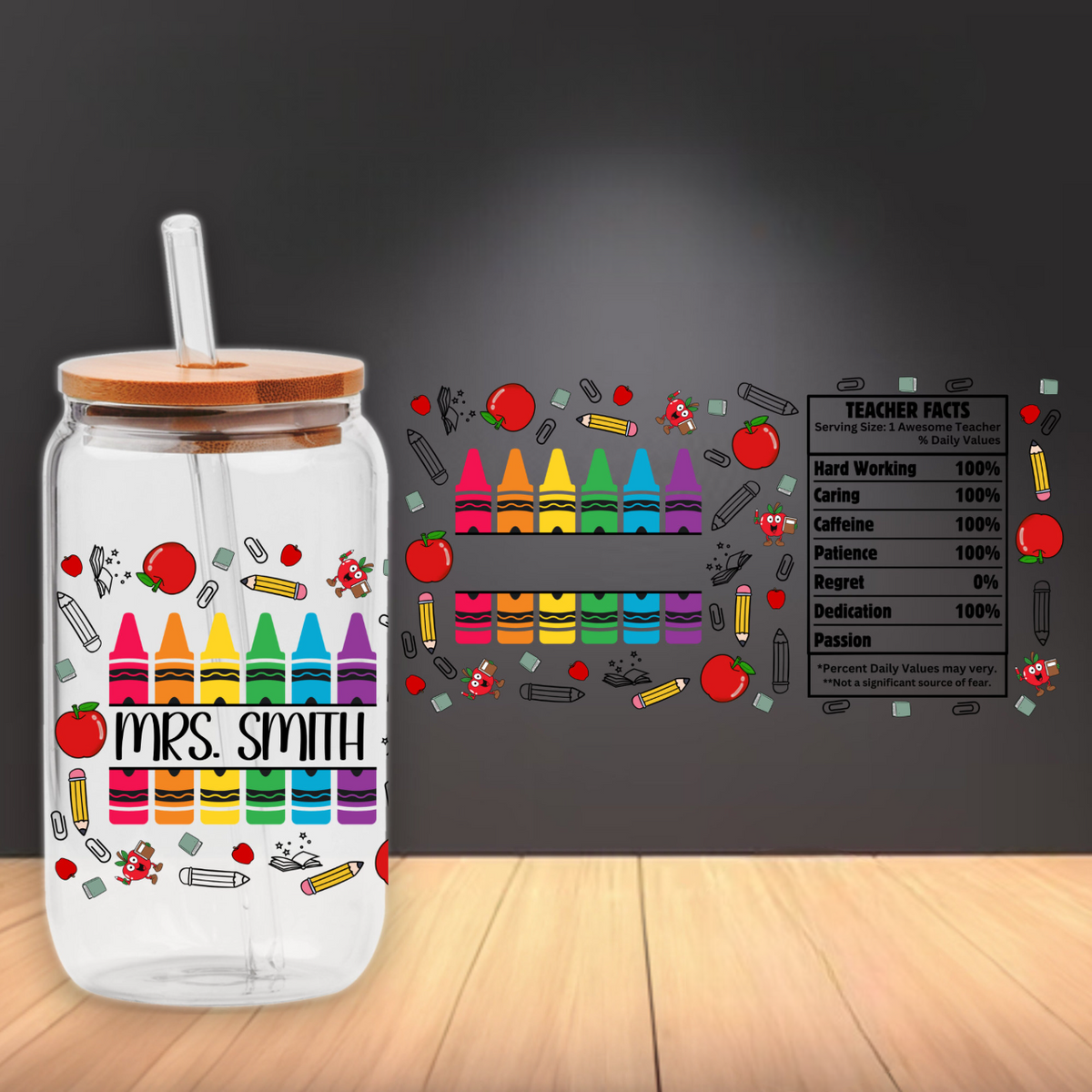 Personalized Teacher Facts Glass Tumbler Cup, Teacher Gift Iced Coffee, Teacher Appreciation Gift