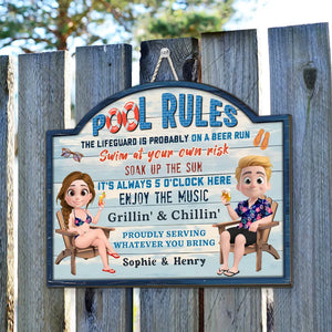 Pool Rules - Personalized Wood Sign - Gift For Couple, Gift For Family