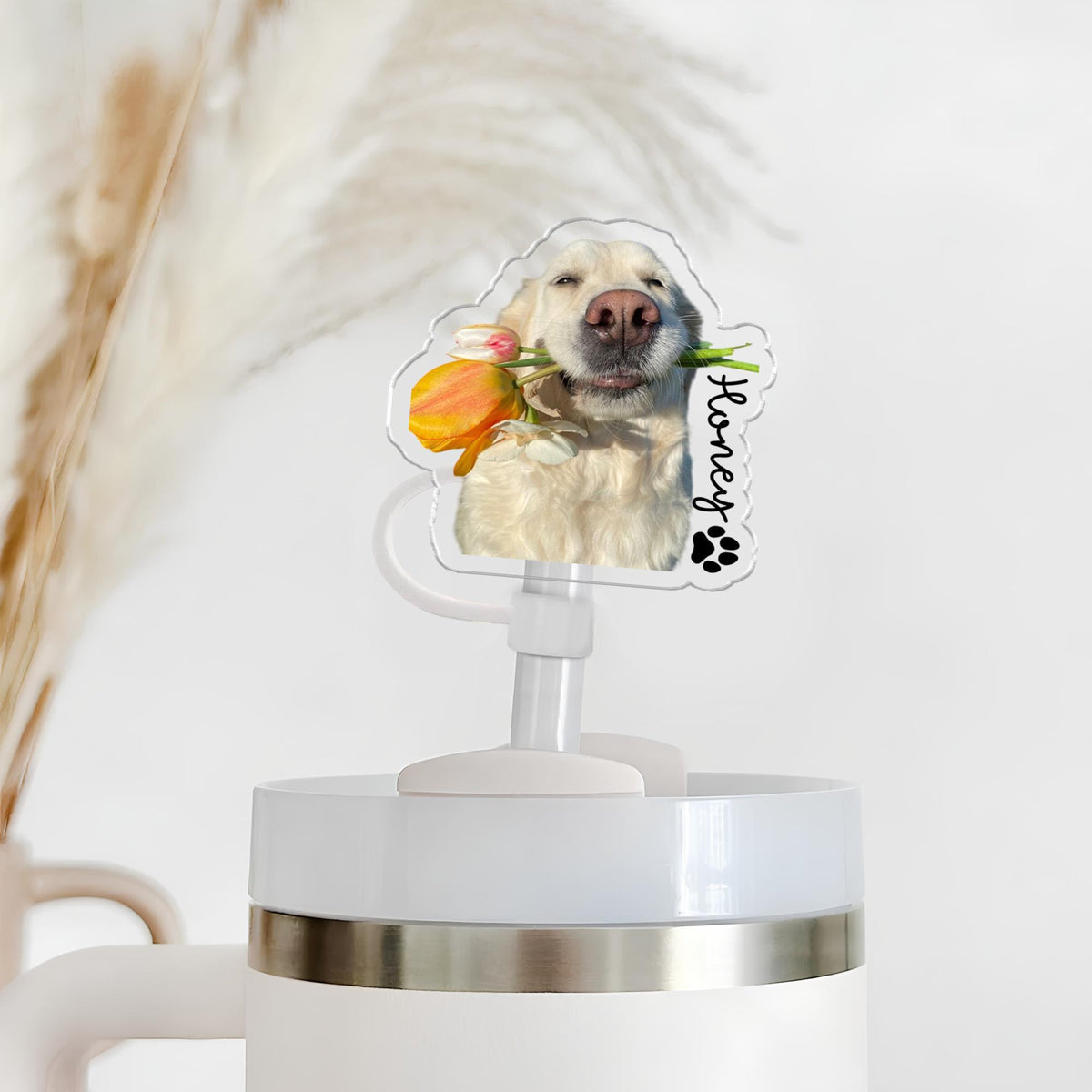 Personalized Gift For Dog Mom, Custom Topper Straw Topper With Photo, Custom Dog Photo Cup Straw Cover, Dog Mom Gifts