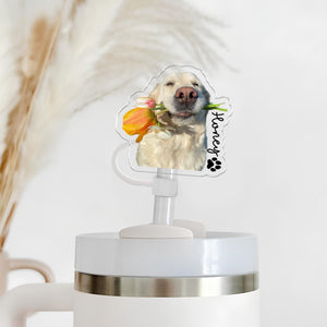 Personalized Gift For Dog Mom, Custom Topper Straw Topper With Photo, Custom Dog Photo Cup Straw Cover, Dog Mom Gifts