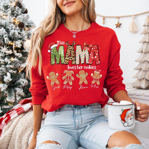 Personalized Christmas Mama Sweatshirt, This Mama Loves Her Cookies, Custom Gingerbread Shirts, Mama Christmas Gift, Custom Children Name