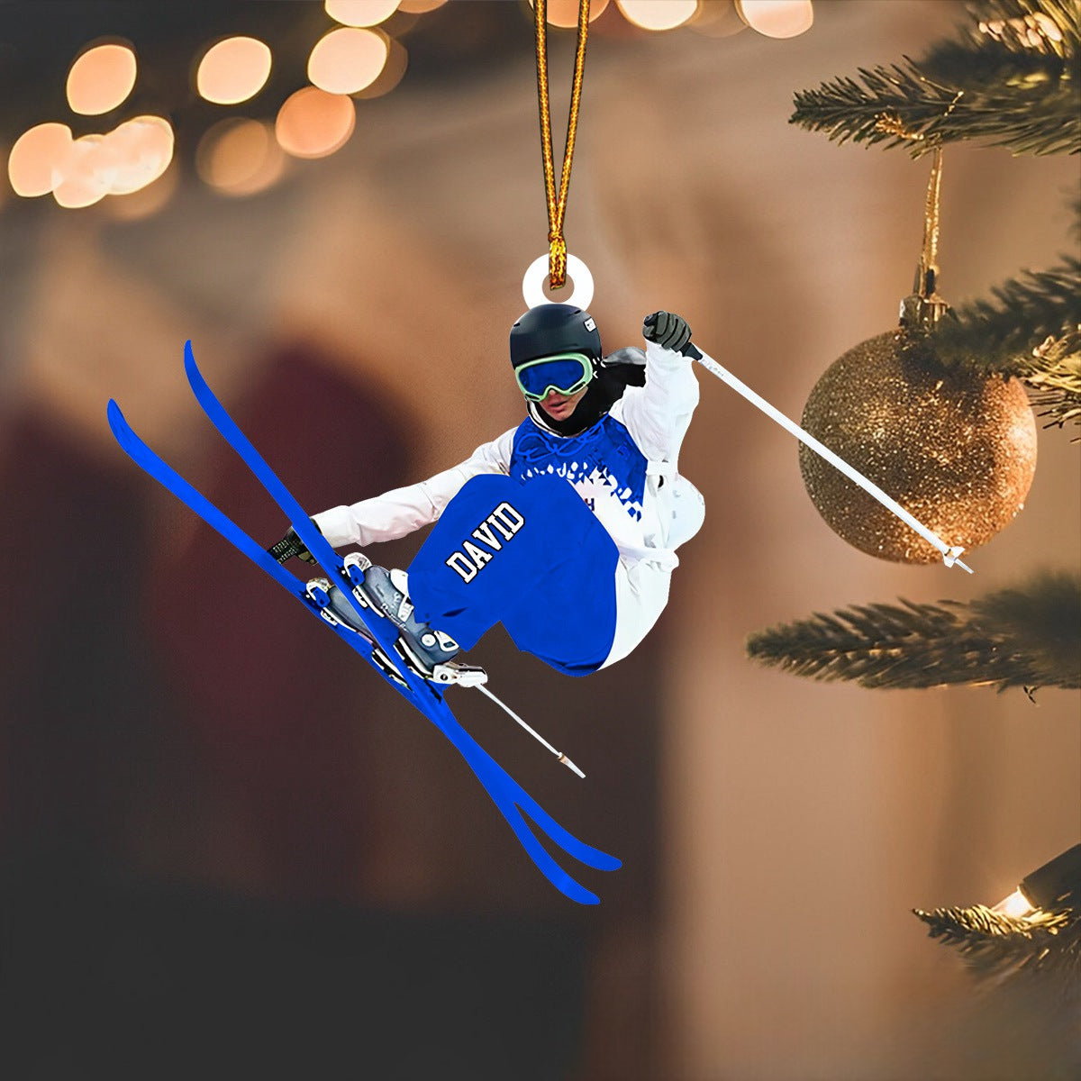 Personalized Skiing Acrylic Ornament, Snow Skiing Ornament