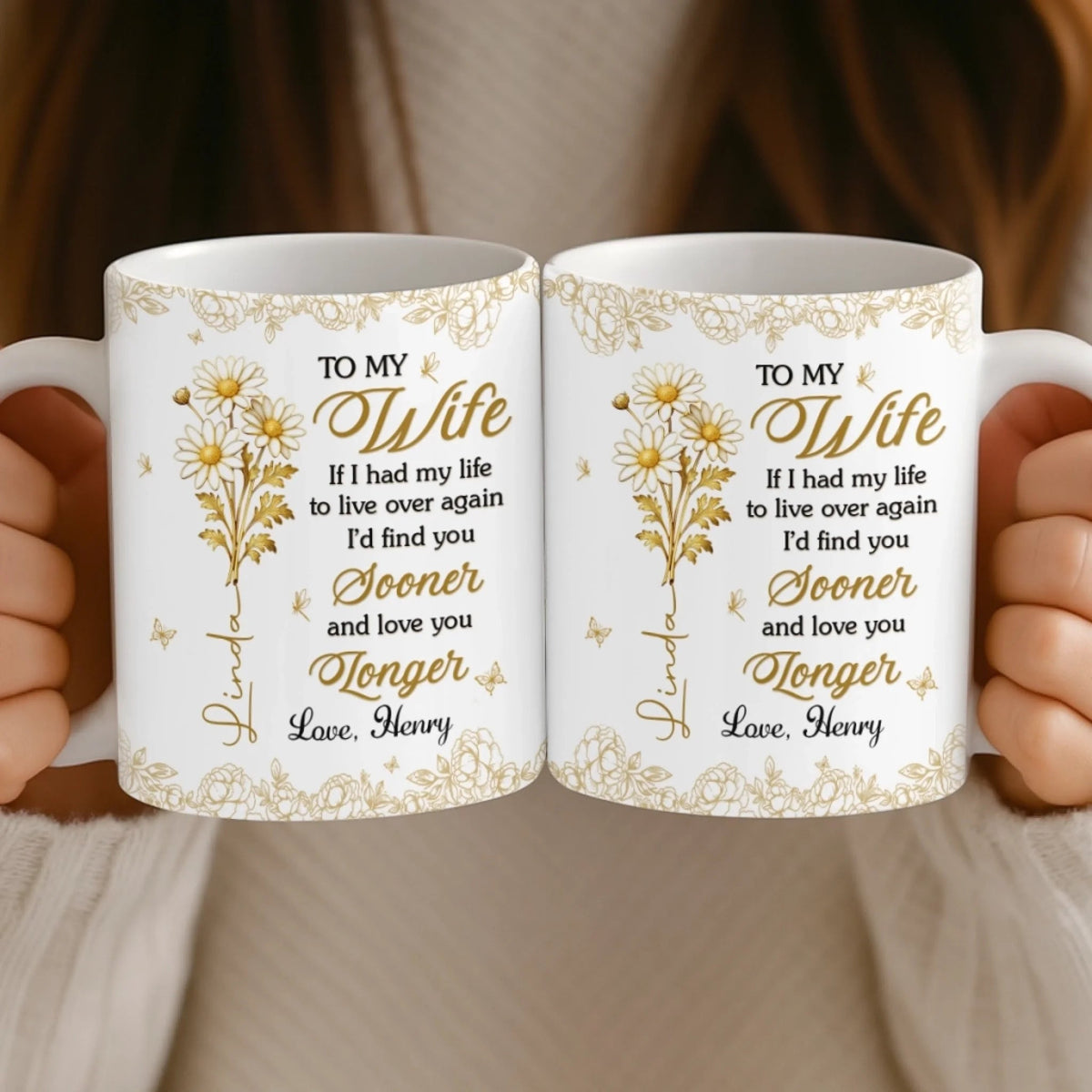 To My Wife Golden Flower - Personalized Mug - Valentine's Day Gift For Wife, Anniversary Gift