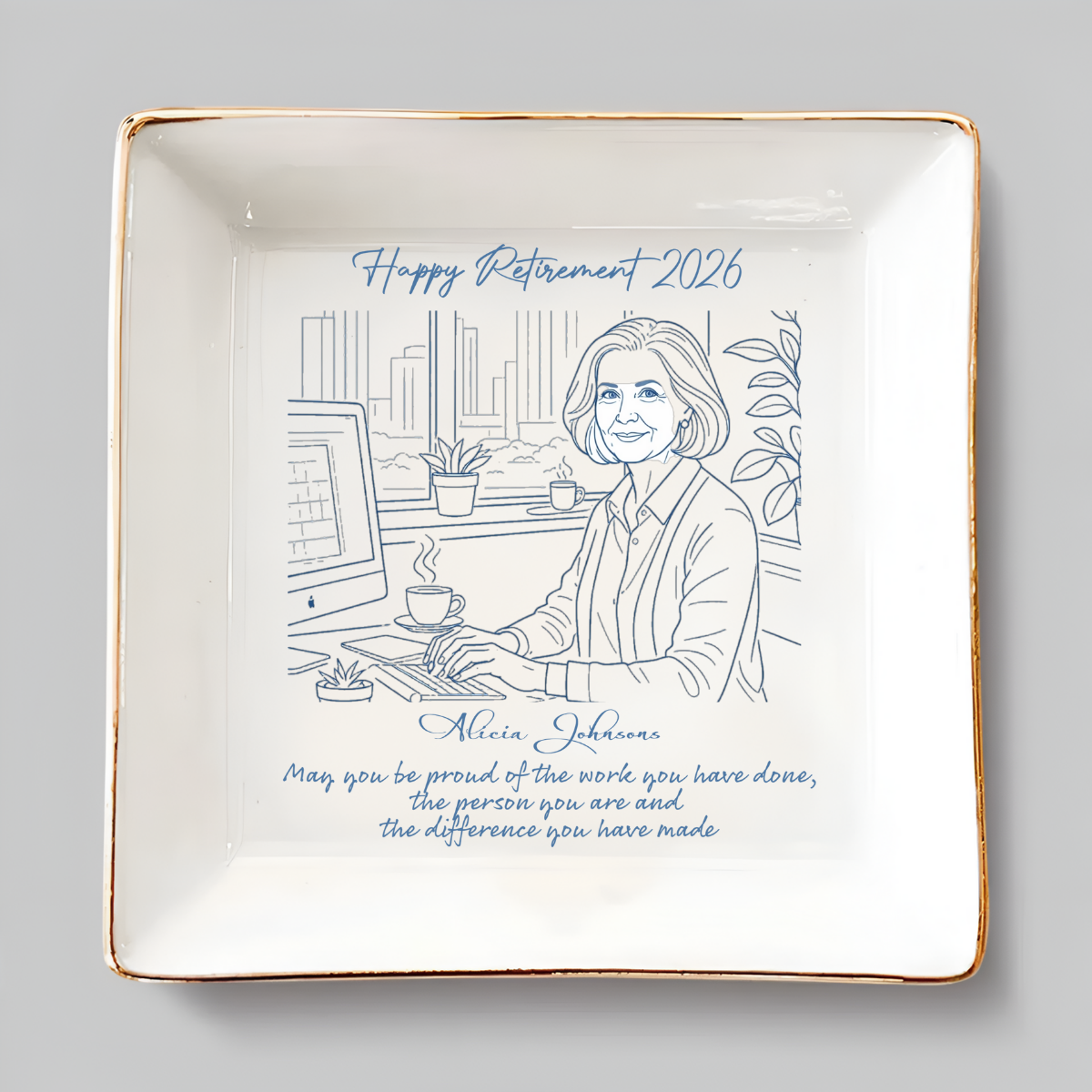 Boss Retirement Gift - Custom Photo Jewelry Plate - Personalized Ceramic Keepsake Tray - Unique Retirement Present for Her