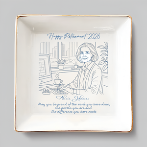 Boss Retirement Gift - Custom Photo Jewelry Plate - Personalized Ceramic Keepsake Tray - Unique Retirement Present for Her