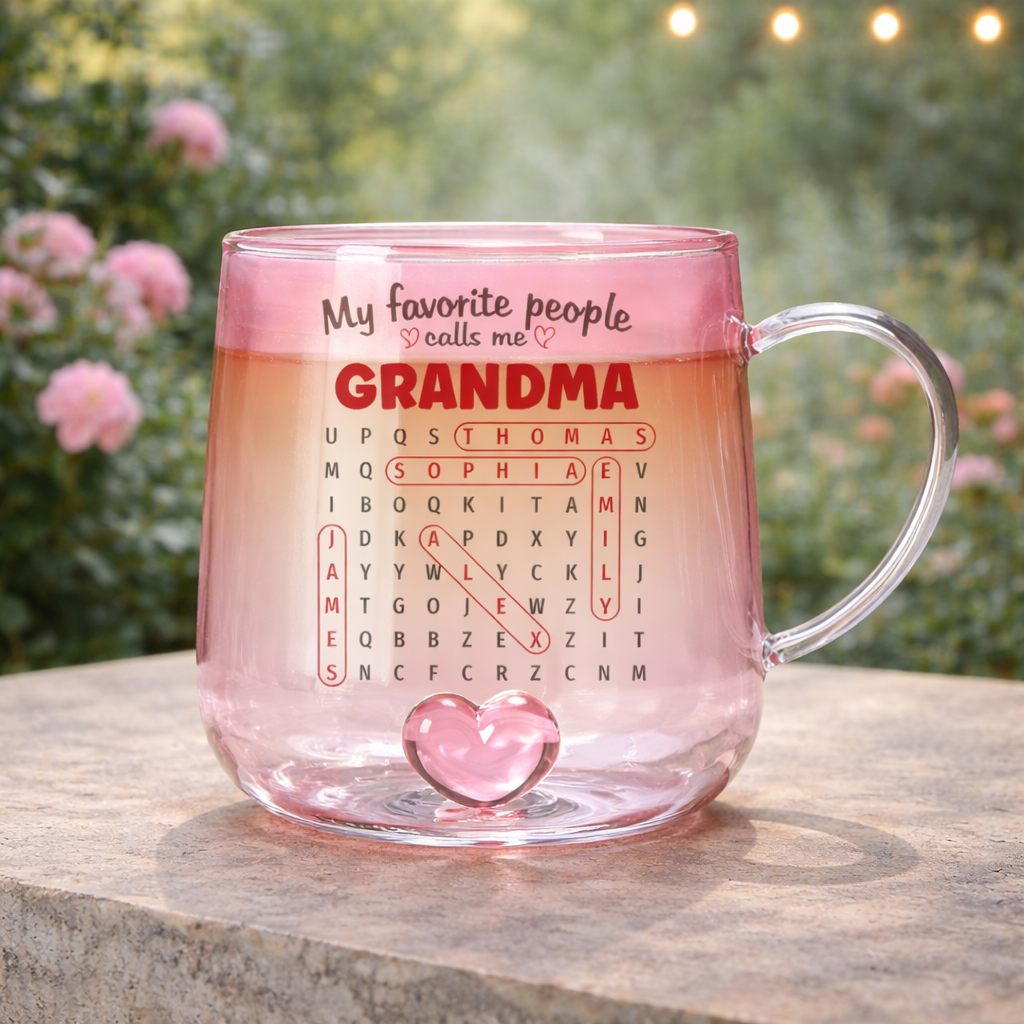 My Favorite People Call Me Grandma Puzzle Words - Personalized Gradient Glass Mug - Mother's Day Gift for Mom, Grandma