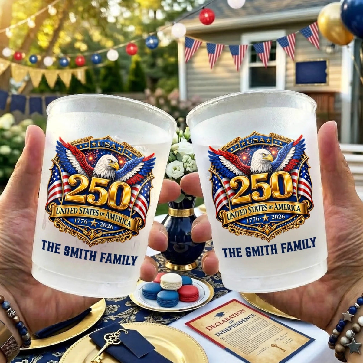 United We Stand - Personalized Plastic Frosted Cup - Gift For Family, Independence Party Favor Cup, 4th of July Drinkware