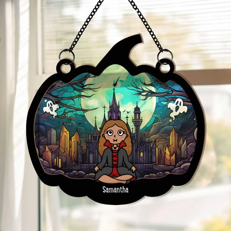 Happy Halloween With Kids - Personalized Suncatcher Ornament - Halloween Gift For Family