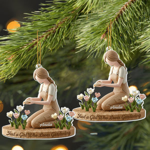 Just A Girl Who Loves Gardening With Flowers, Custom Acrylic Ornament, Gift For Gardening Lovers