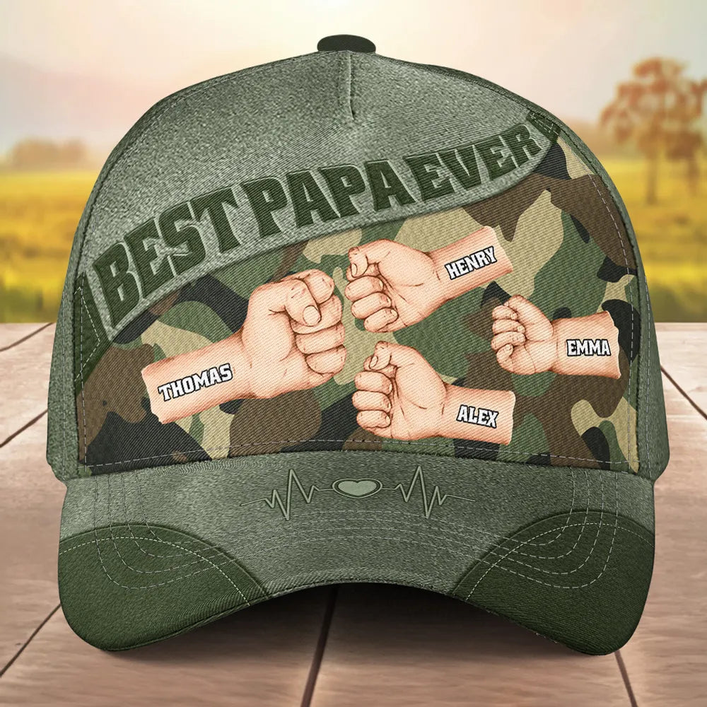 Best Dad Grandpa Ever Fist Bump With Kids - Personalized Custom Classic Cap - Gift For Grandpa, Daddy, Father's Day Gift