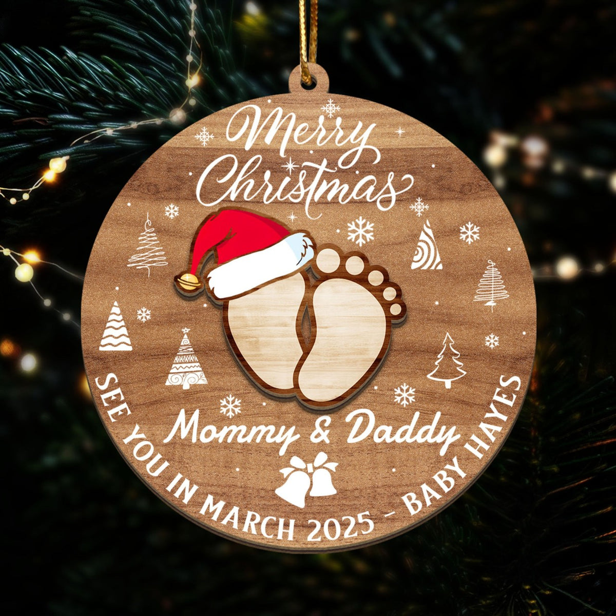 Mommy and Daddy Merry Christmas See You in 2025 - Personalized Layered Wooden Ornament - Christmas Gift For Family, Expecting Parents Gifts