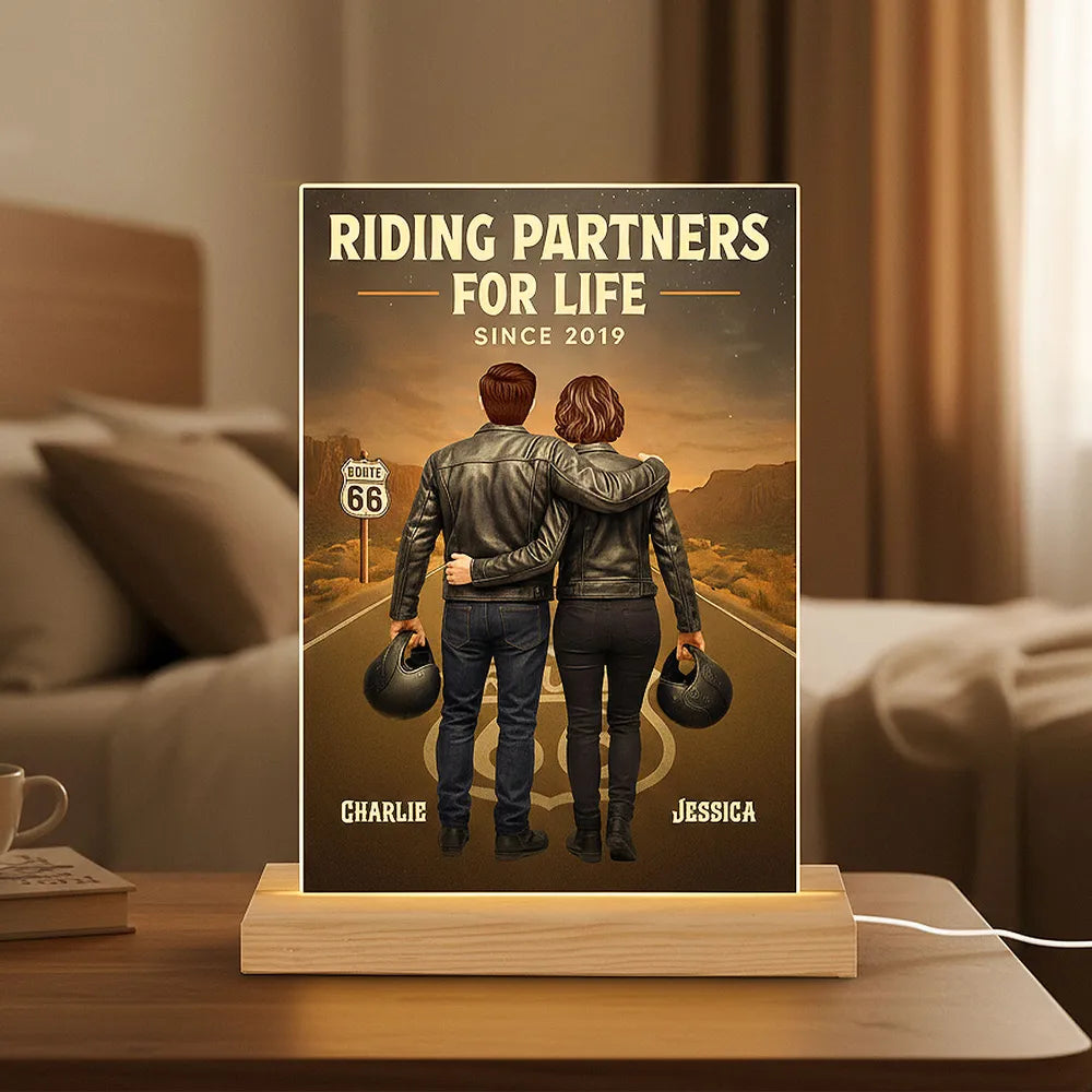 Route 66 Riding Partners For Life - Personalized LED Night Light - Valentine's Gift, Anniversary Gift For Biker Couple