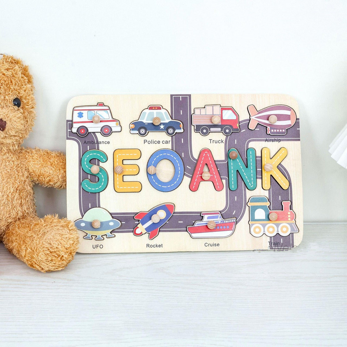 Personalized Car Theme Wooden Name Puzzle, Baby Birthday Gift, Kid Toy, Nursery Gift For Toddler