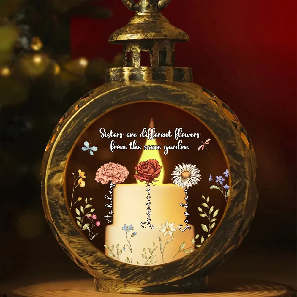 Sisters Are Different Flowers From The Same Garden Personalized Christmas Lantern , Christmas Gift For Sisters, Siblings, Besties