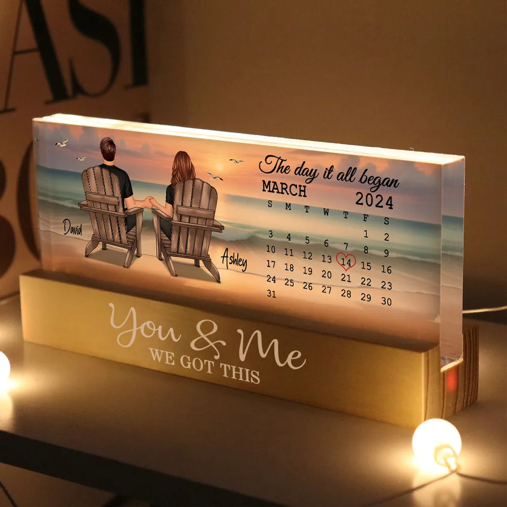 Beach Couple Sunset View - Personalized 3D LED Light Wooden Base - Gift For Couple, Anniversary Gift