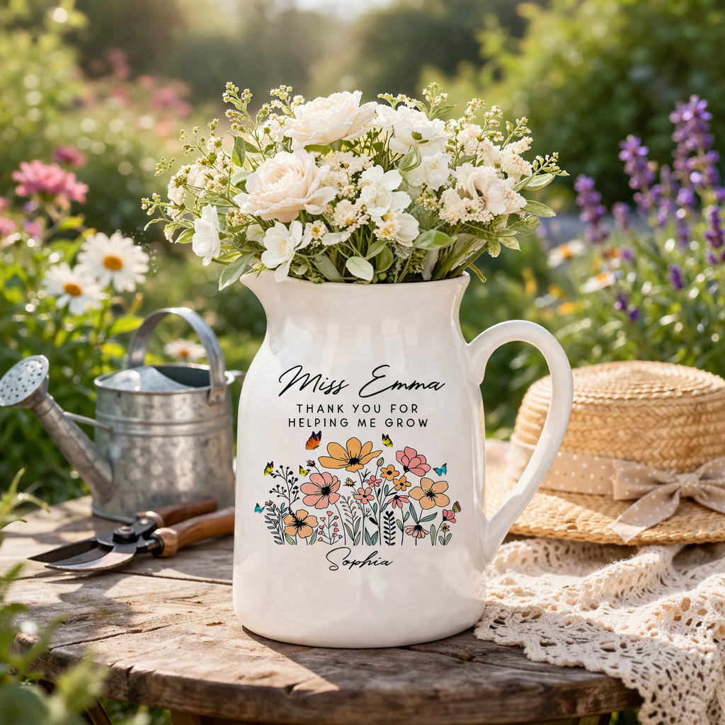 Thank You for Helping Me Grow Ceramic Flower Vase, Teacher Appreciation Gift For Teacher, End of Year Gift, Back To School Teacher Gift