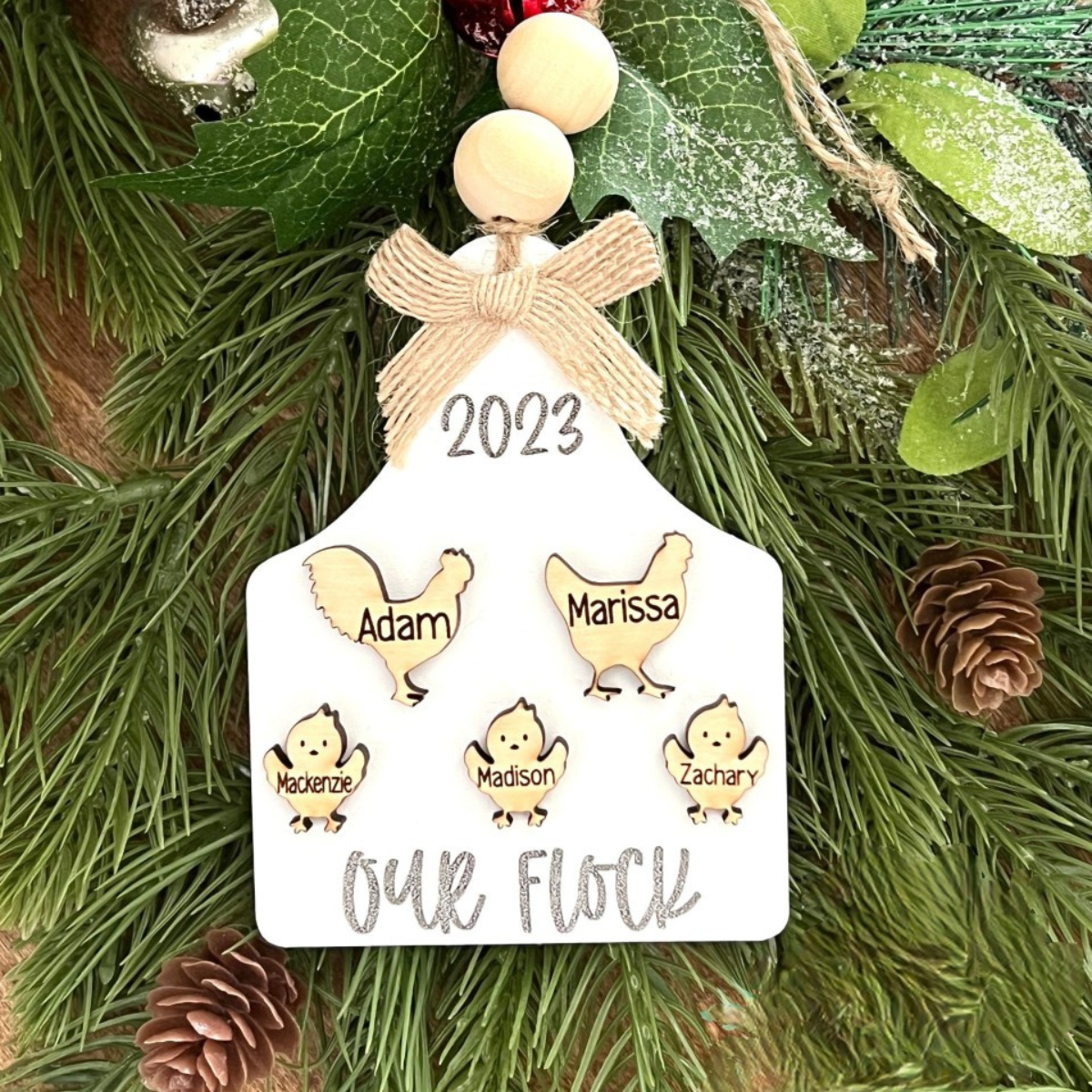 Our Flock Chicken Family - Personalized Layered Wooden Ornament - Christmas Gift For Family