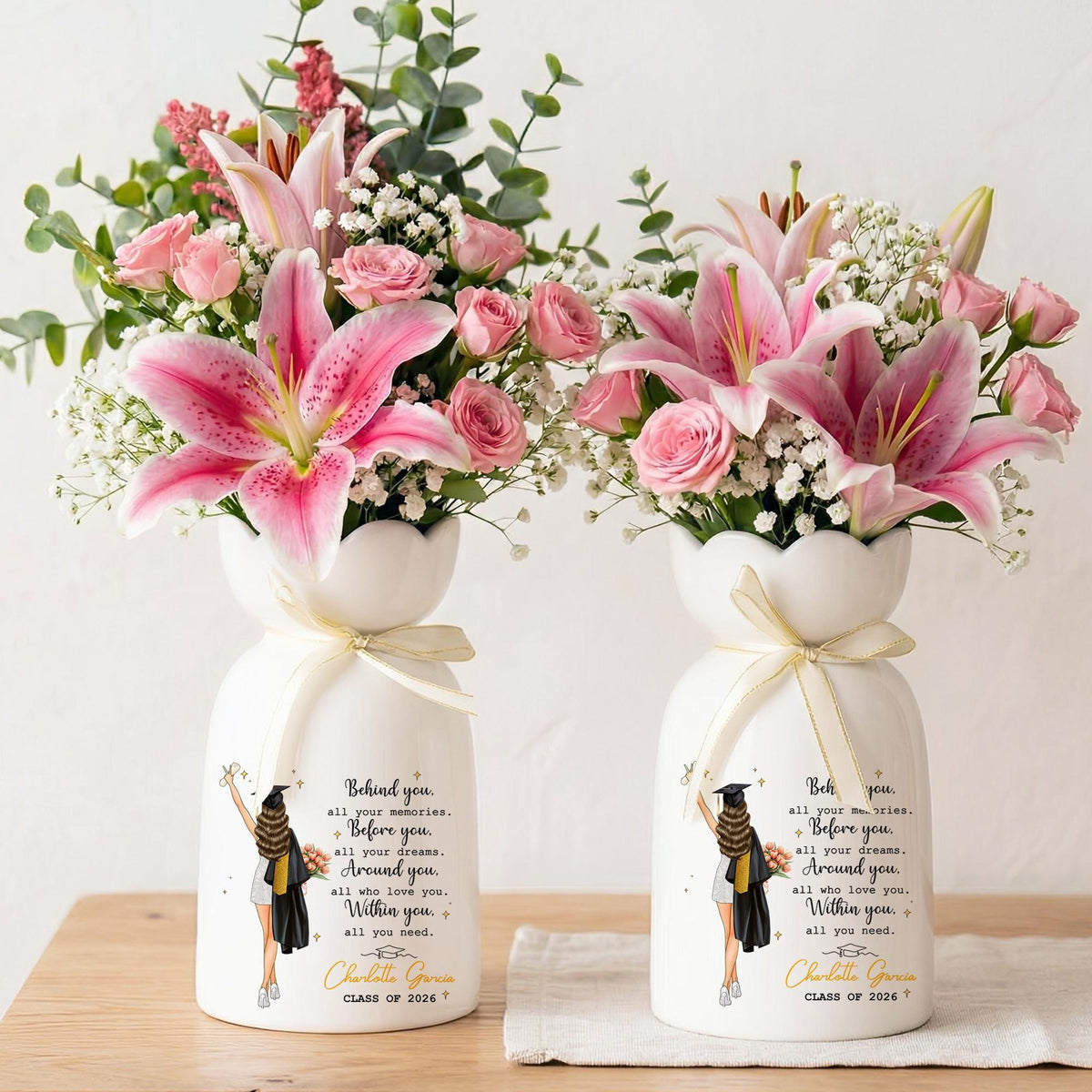 Personalized Graduation Flower Ceramic Vase, Graduation Gifts for Her, College Grad Gift for Daughter, Masters Degree Gift