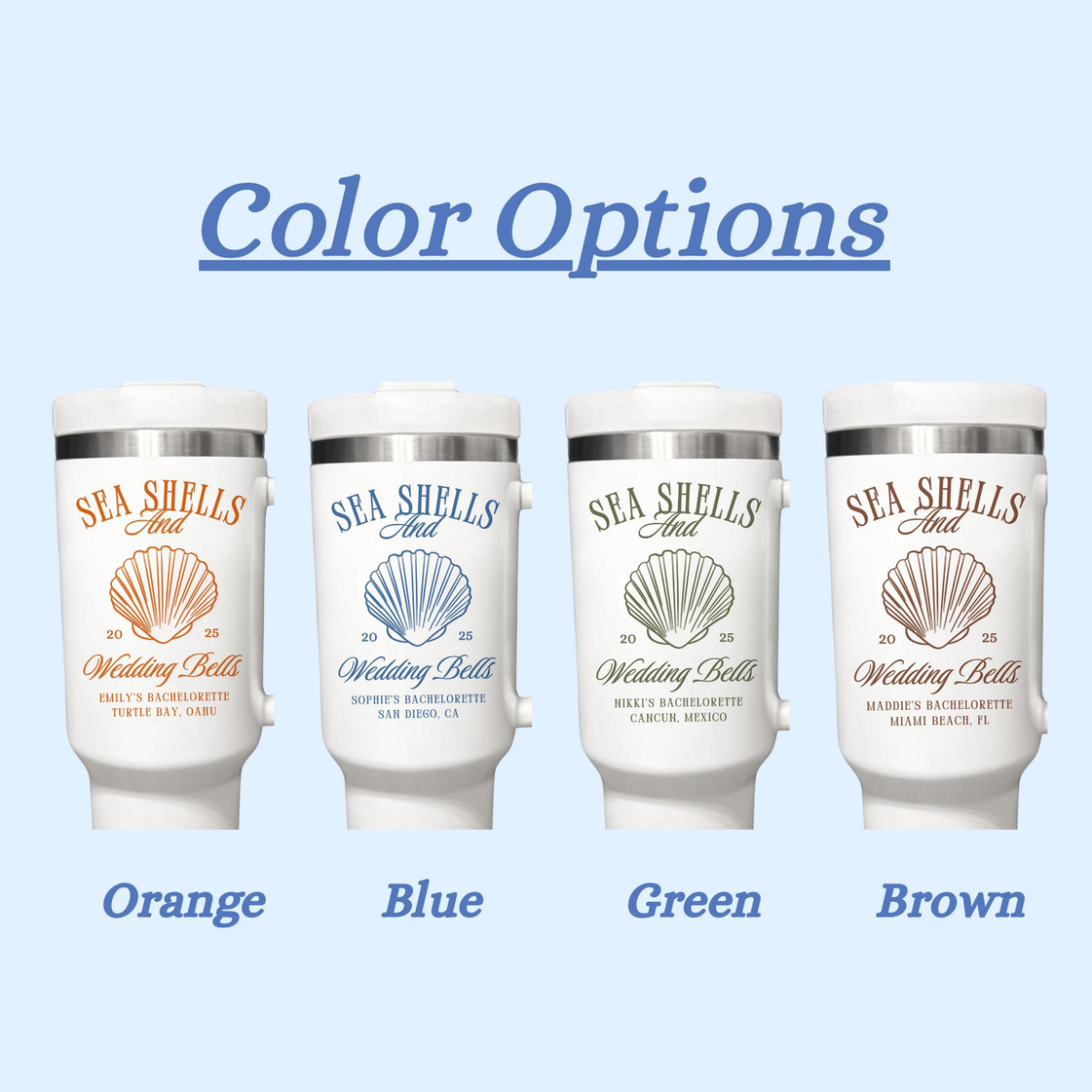 Seashells And Wedding Bells 40oz Tumbler, Custom Bachelorette Gift Beach, 40oz Insulated Cup Bridesmaid Proposal Gift Tumbler With Handle Bach