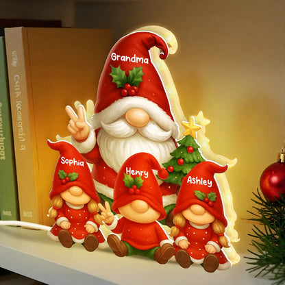 Gnome Grandma & Grandkids Festive Holiday - Personalized Acrylic Light Box - Christmas Decor, Christmas Gift for Grandma