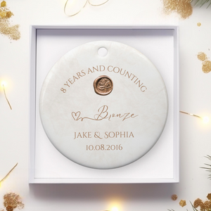 Personalize 8th Anniversary Ornament, Bronze Wedding Anniversary Gift, Eighth Year Anniversary Ceramic 8 Years Married Keepsake