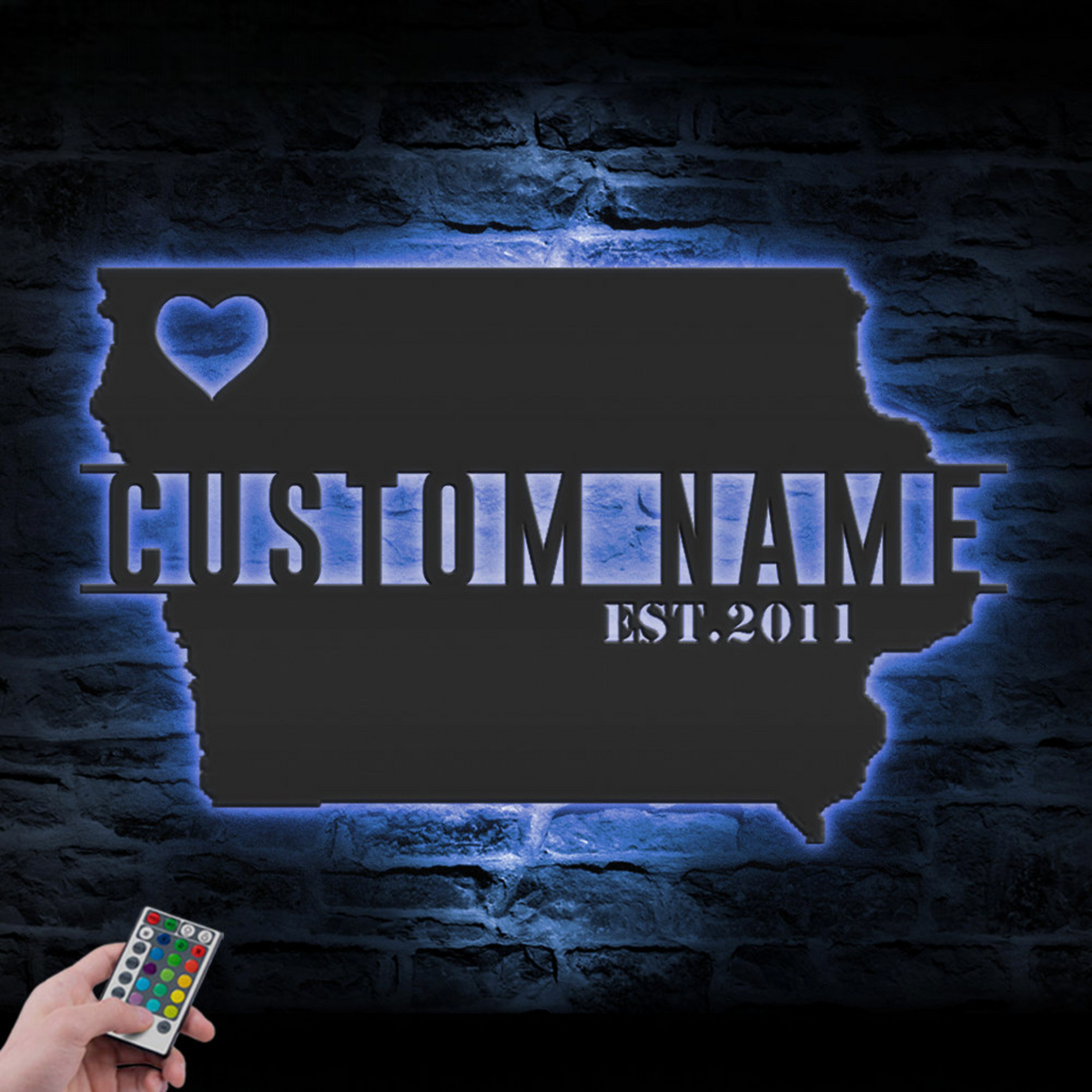 Custom State Map Metal Wall Art LED Lights, Personalized Name Sign Home Decor, Born in US, Decoration Housewarming Xmas