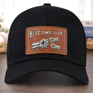 Best Dad Ever Steel Fist Bumps - Personalized Leather Label Net hat - Gift For Dad Papa, Father's Day Gift