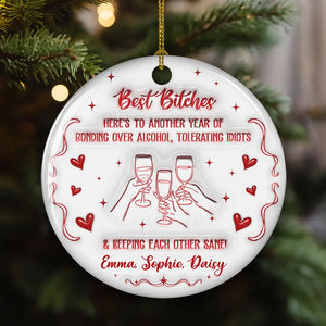 Bonding Over Alcohol, Tolerating Idiots - Personalized Custom 3D Inflated Effect Ceramic Ornament - Christmas Gift For Friends