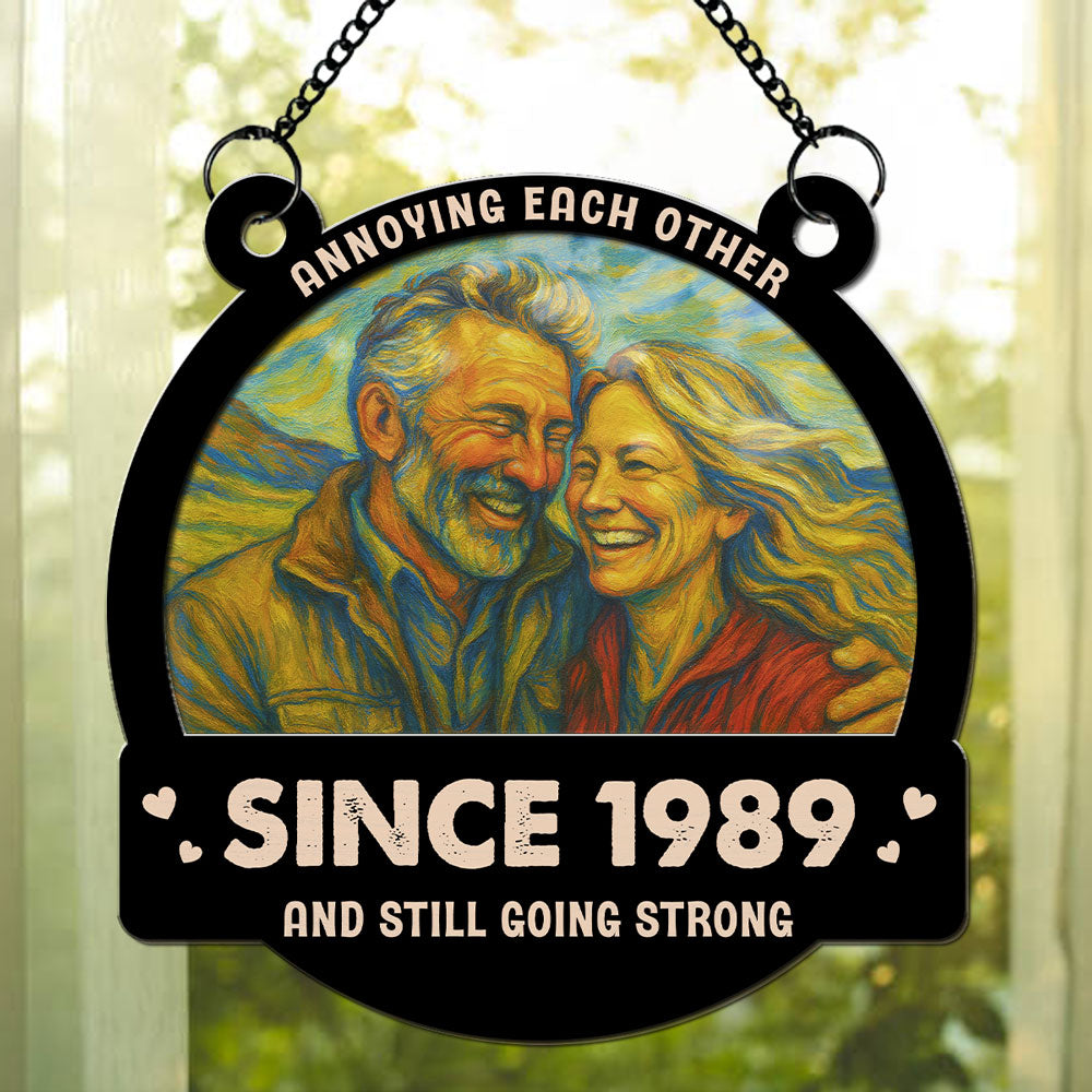 Annoying Each Other For Years Modern Art Style Custom Photo - Personalized Suncatcher Ornament - Gift For Couple