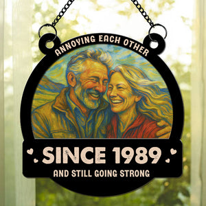 Annoying Each Other For Years Modern Art Style Custom Photo - Personalized Suncatcher Ornament - Gift For Couple