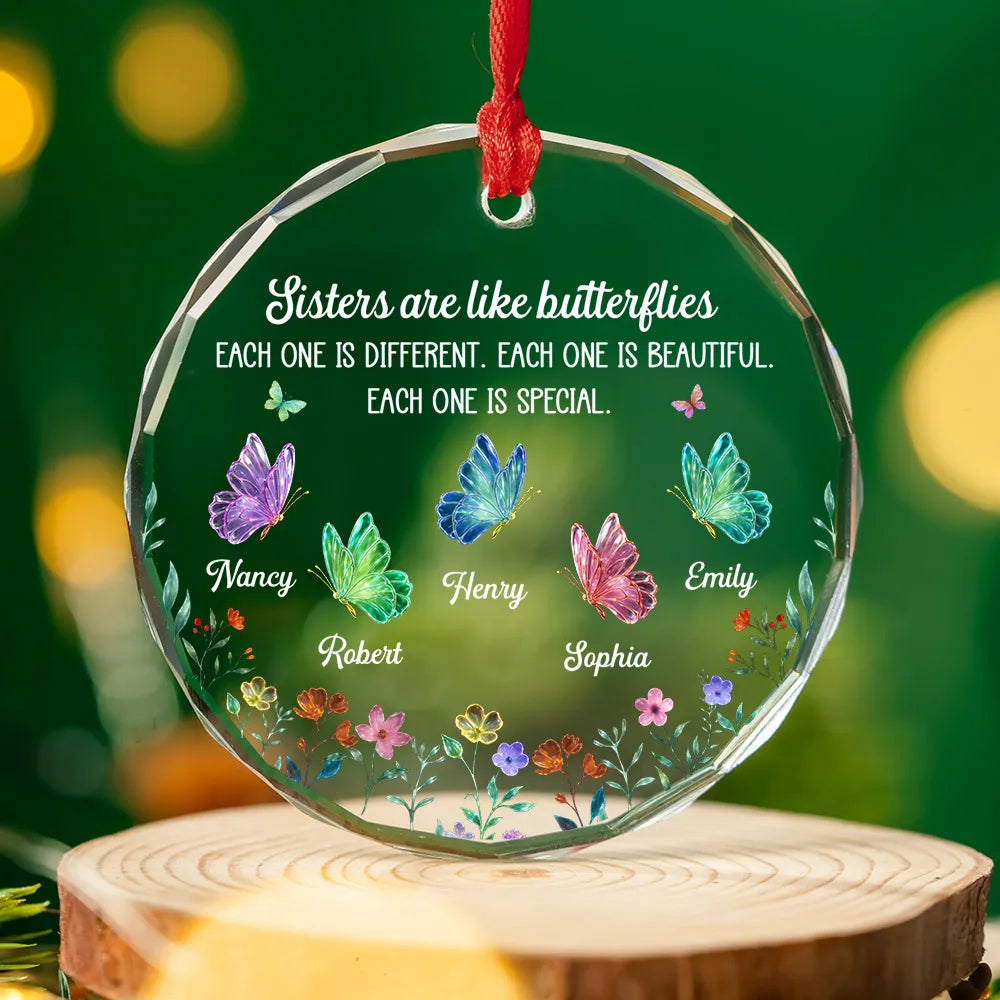 Sister Love Glass Butterflies - Personalized Crystal Ornament - Christmas Gift For Sisters, Besties