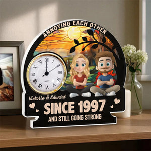 Annoying Each Other And Still Going Strong Doll Couple - Personalized Acrylic Desk Clock - Gift For Couple, Anniversary Gift