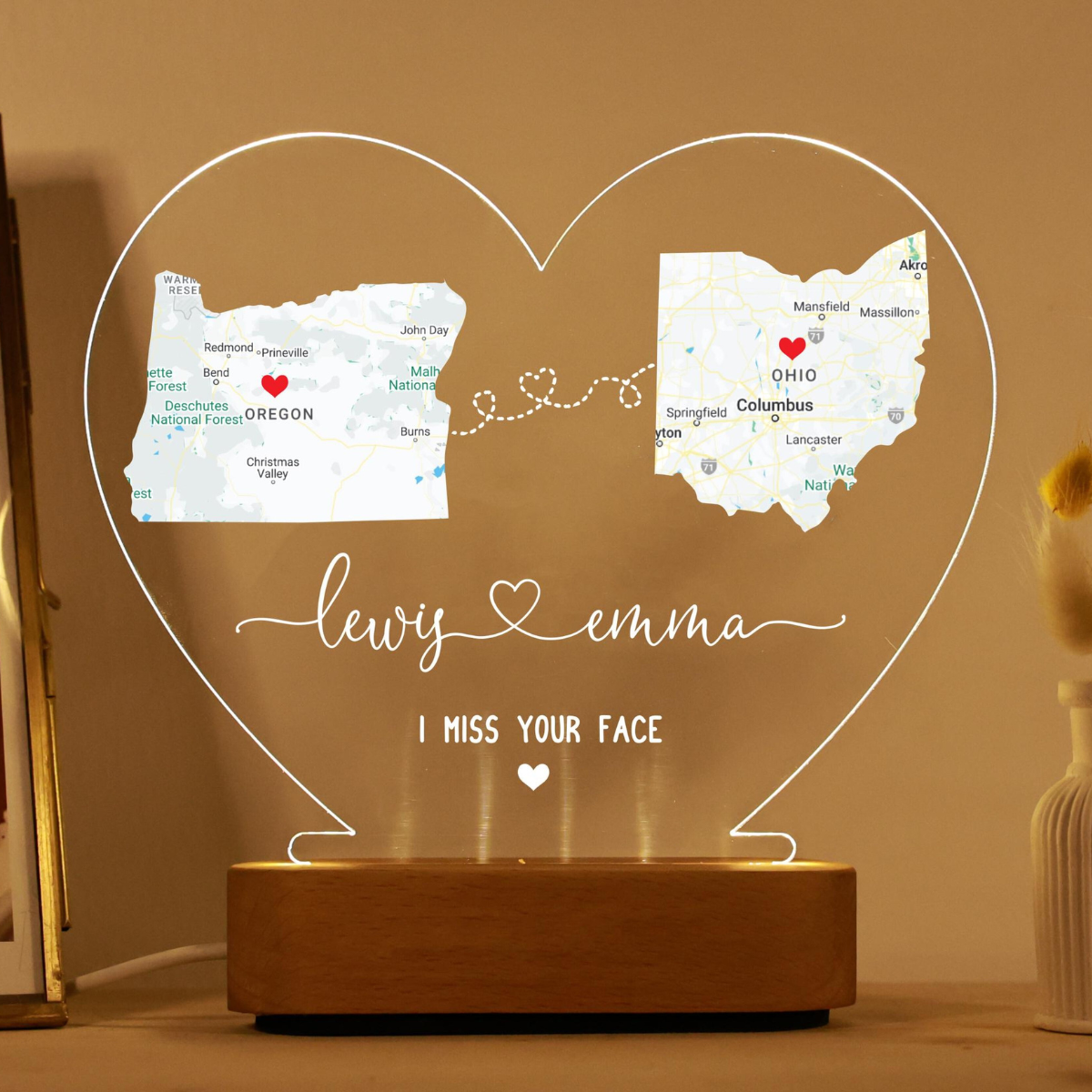 Custom Two Map Night Light for Couples, Long Distance Relationship Gift, Going Away Gift, Gift For Couple