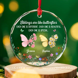Sea Glass Siblings Butterflies - Personalized Crystal Ornament - Christmas Gift For Siblings, Family