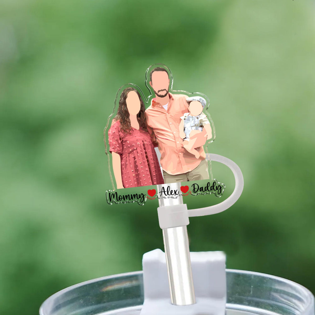 Personalized Gift For Mom, Custom Family Photo Portrait Straw Topper, Mom And Kids Photo Straw Cover