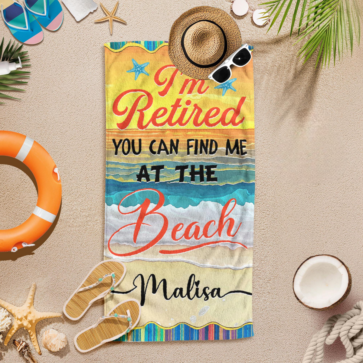 Personalized Retired Beach Towel, Family Vacation Beach Towel, Custom Retirement 2025 Towels, Retirement Gift with Name, Funny Retiree Gift