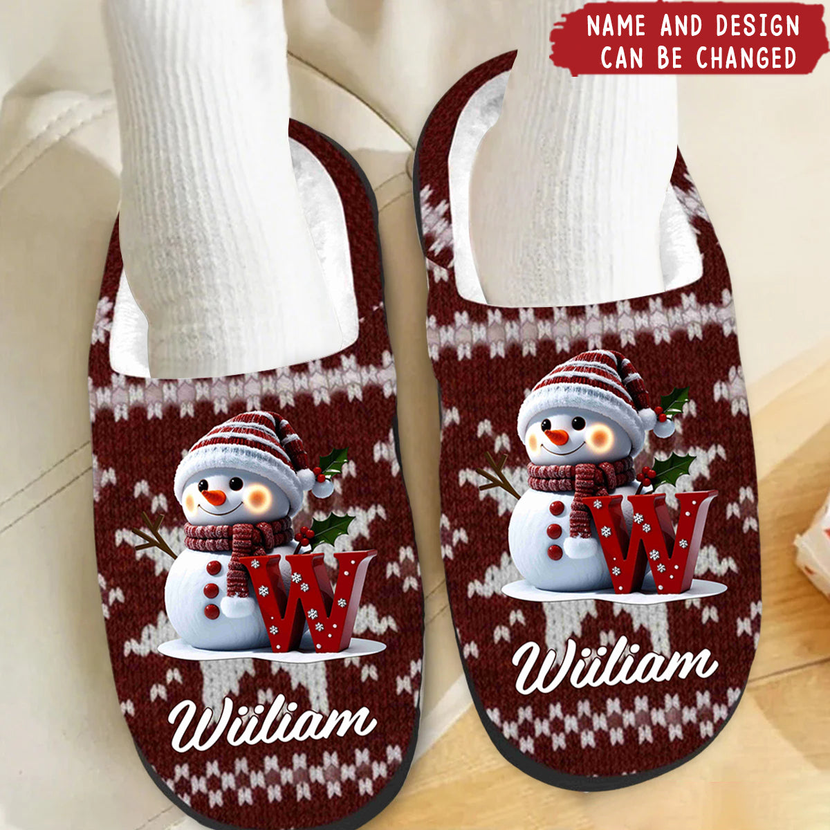 Merry Christmas Snowman - Personalized Fleece Slippers - Christmas Gift