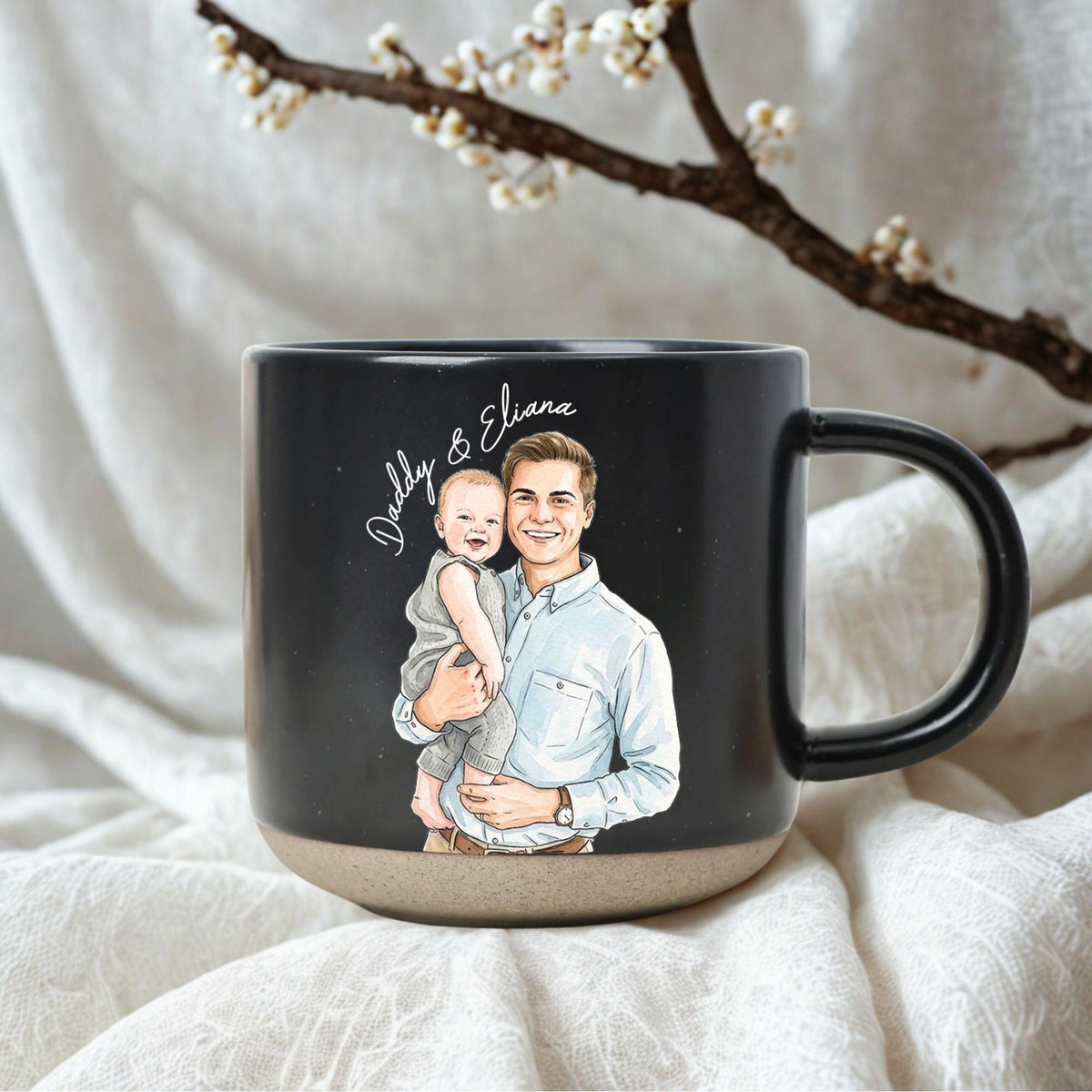 The Day You Became My Dad Engraved Coffee Mug, Personalized Daddy Calendar Pottery Mug, First Father's Day Gift, Gifts from Daughter and Son