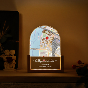 Custom Map Print - Personalized Desk Name Plate Night Light - Gift for Couple