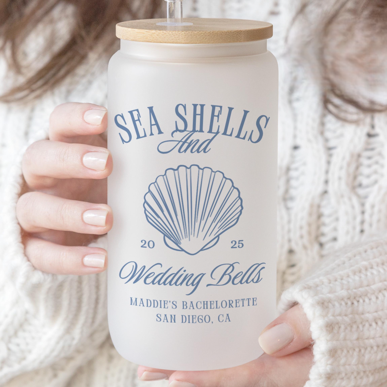 Bachelorette Cup Girls Trip Sea Shell Glass Tumbler Beach Bach Seashells and Wedding Bells Ice Coffee Cup Coastal Bachelorette Vacation Gift