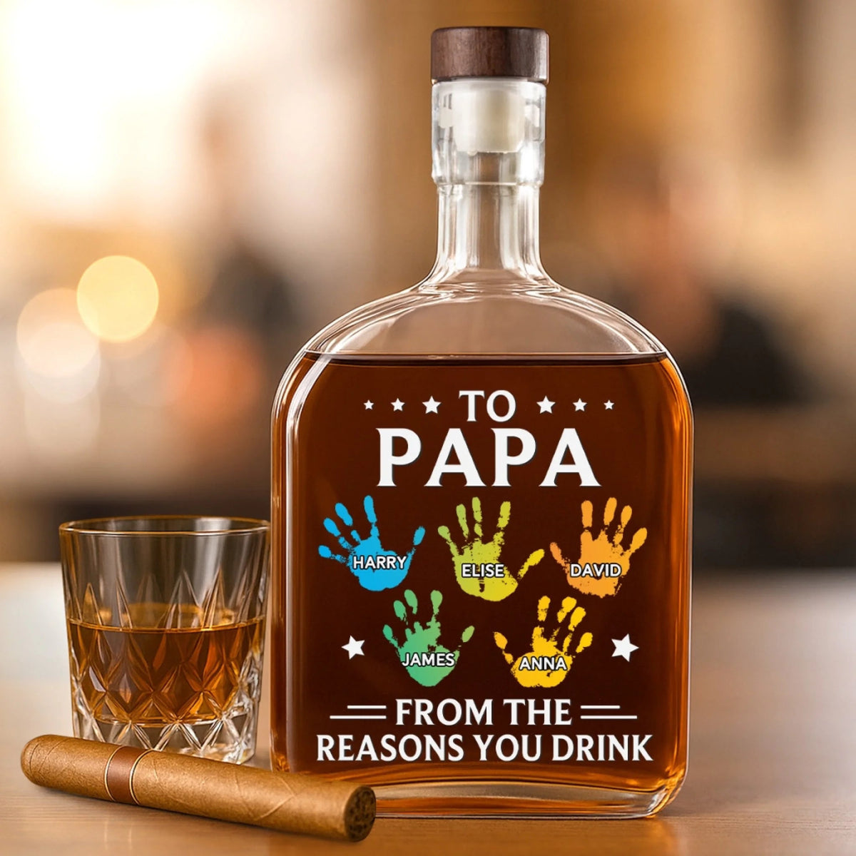 From The Reason You Drink Hand Prints - Personalized Whiskey Bottle - Father's Day, Gift For Dad, Grandpa