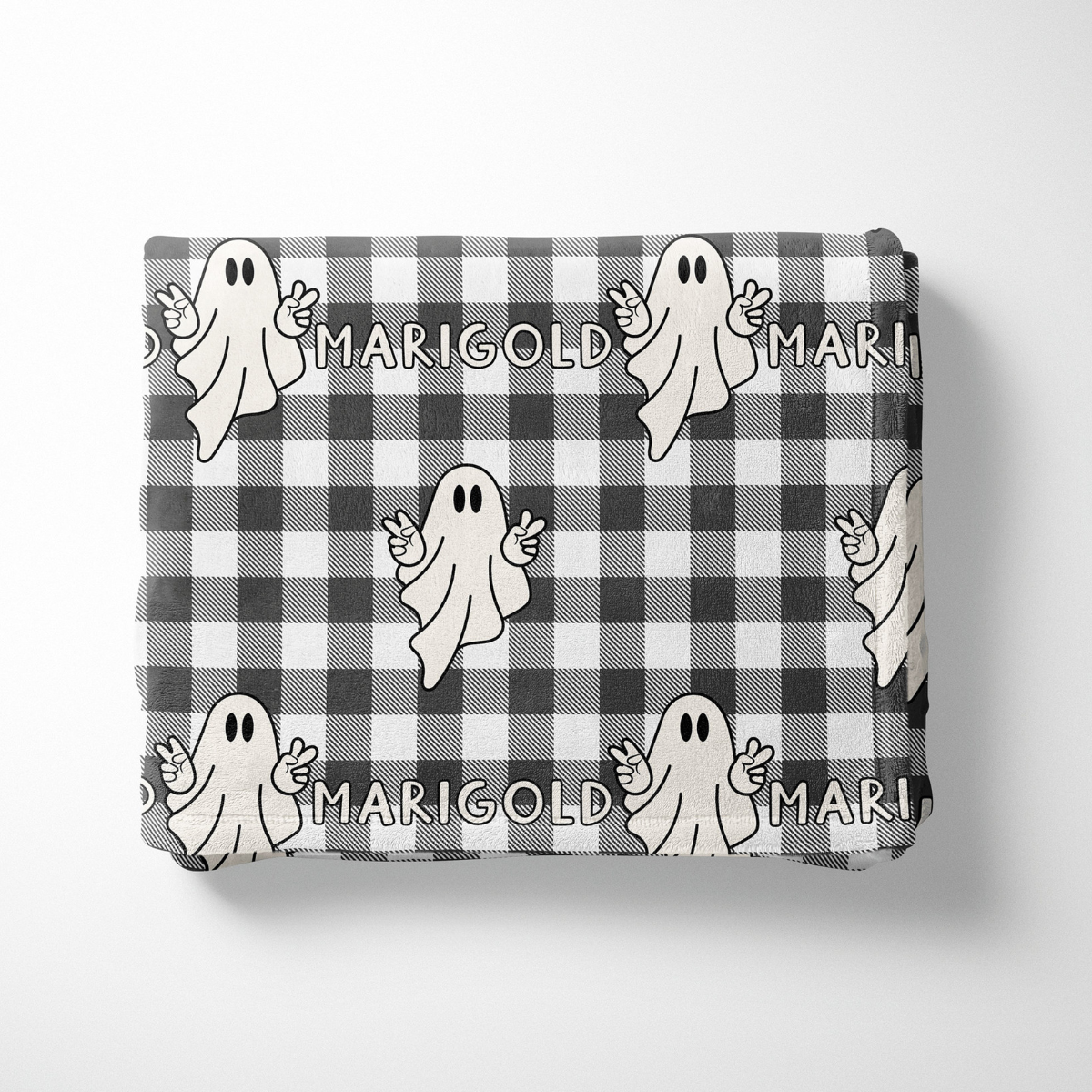 Buffalo Plaid Ghost Halloween Name Blanket, Custom Name Blanket, Halloween Personalized Gift, Cute Halloween Gift